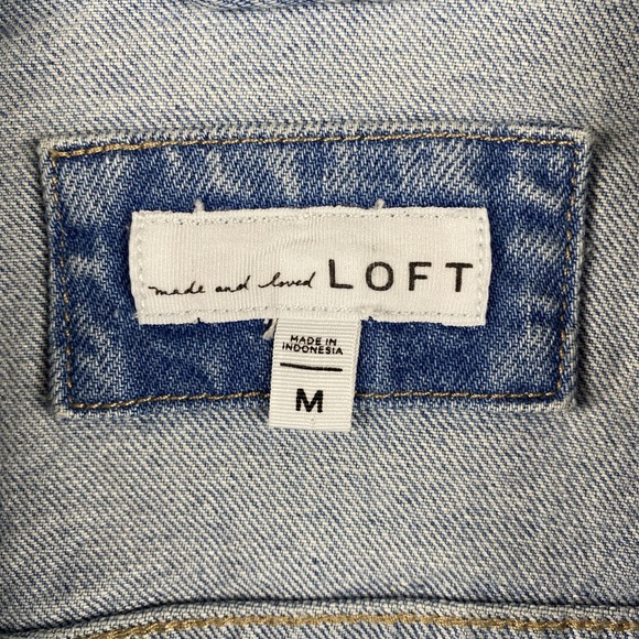 Loft Ann Taylor Denim Trucker Jacket Womens M Light Mid Indigo Wash Stretch - Picture 3 of 6